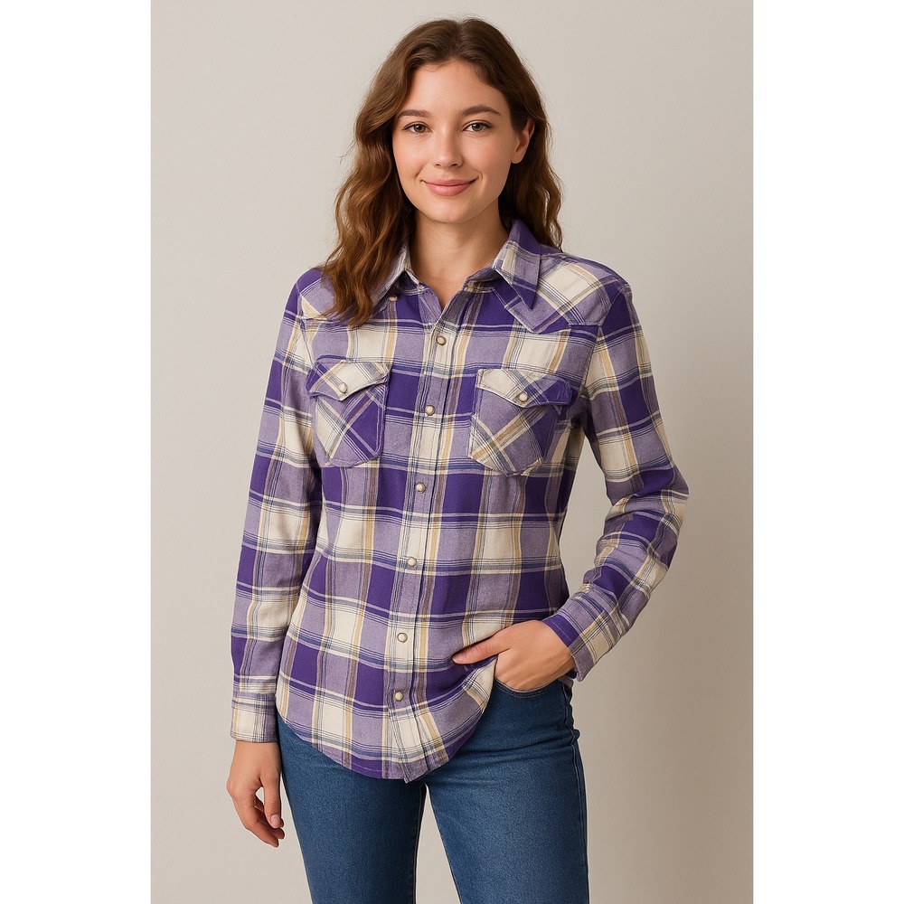 Roper‎ Purple Plaid Snap Front Western Shirt Women's Size L